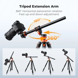 K&F CONCEPT 32" Horizontal Tripod Extension Arm, Aluminum Alloy 2-Section Detachable Center Column with 360° Rotatable & 180° Tilt for Overhead Macro Photography, Supports 11lbs