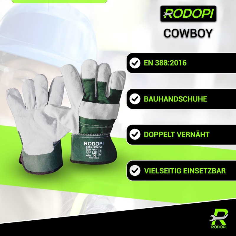 RODOPI Cowboy Leather Work Gloves for Men and Women Construction