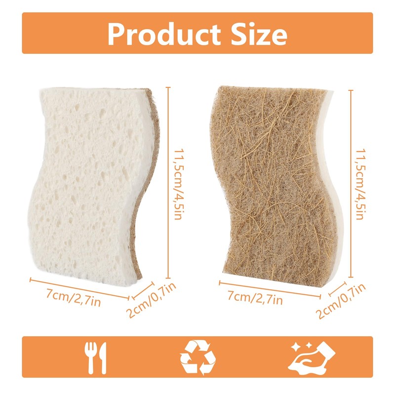 FWEEK Pack of 12 Washing Up Sponge, Sustainable, Natural Reusable