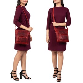 STILORD 'Paula' Leather Shoulder Bag Women's Vintage Shoulder Bag Elegant Leisure Bag Many Compartments Modern Handbag Made of Genuine Leather, Kara - Red, shoulder bag