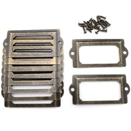Antique Metal Name Card Frame, OZXNO 10-Pack Vintage Bronze Label Holder Tag Slots for Drawer File Cabinet Shelves (70 x 33 mm / 2.8 x 1.3 inch)