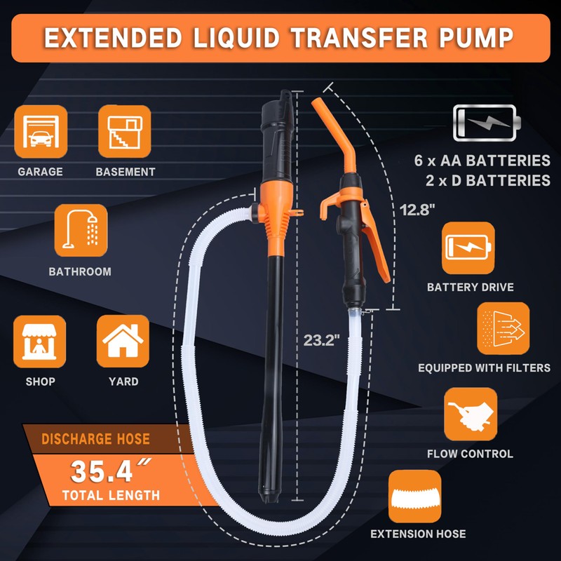 Portable Battery Powered Gas Transfer Pump, Battery Operated Liquid Water/Fuel