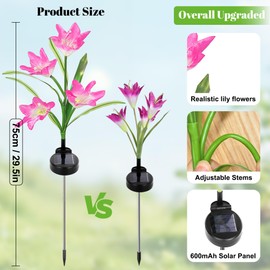 Solar Powered Lily Flower Lights Outdoor, Waterproof Color Changing Garden Lights with Large Solar Panel, 2 Pack for Patio, Yard, Pathway Decoration