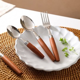 Wood Silverware Set for 6 Premium 18/10 Stainless Steel Flatware Set 24 Piece Wooden Cutlery Tableware Utensils Modern Knives Forks and Spoons Set for Home Kitchen Wedding Restaurant