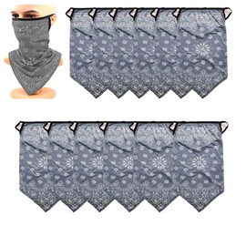 12 PACK Bulk Neck Gaiter Scarf Face Mask Covering Bandanas for Men Women Mask Cover Facemask Balaclava Headbands (Paisley Grey)
