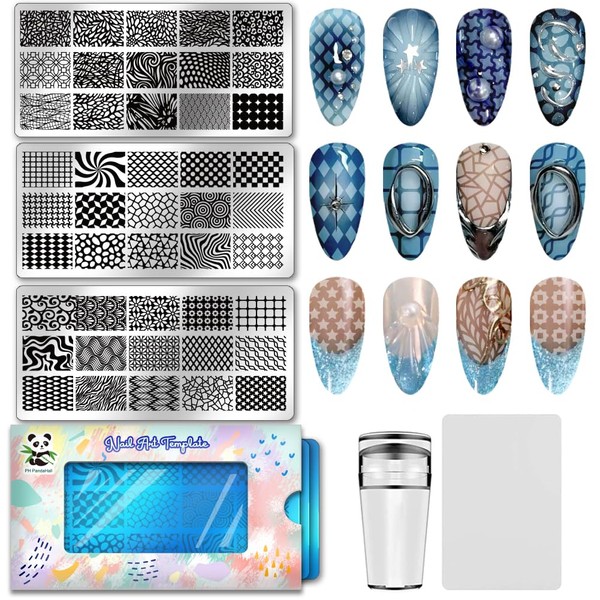 PH PandaHall 3pcs Line Texture Nail Stamping Plates French Tip