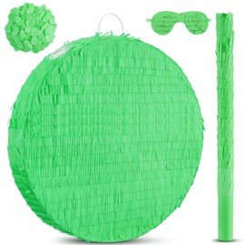 Jenaai 16" Round Blank Piñata with Stick, Blindfold and Confetti for Adults and Kids' Birthday Parties(Green)