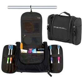 PEARL Hanging Toiletry Bag: Spacious Hanging Toiletry Bag, 18 Compartments, Unisex, Black (Men's Toiletry Bag for Hanging, Toilet Bag, Suitcase Organiser)