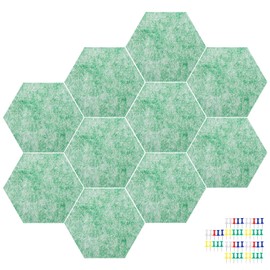 Set of 10 Hexagon Felt Pinboard Tiles + 50 Push Pins, 5.9 x 7 x 0.43 inch - Notice Memo Bulletin Boards with Push Pins for Home Decor and Office, Decorative Pinboard for Kids
