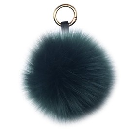 Sqzrpomddy Cute Keychain Pendant Faux Fur Large Fox Fur Pom Pom Keychain Bag Charm Fluffy Fur Ball, Dark Green