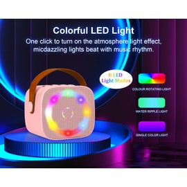 Karaoke Machine Mini Portable Bluetooth Karaoke Machines with 2 Wireless Microphones for Children Adults with Voice Changing Effects & LED Light Effects Boys Girls Gifts Home Party (Pink)