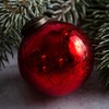 Aurora Christmas Glass Crackle Ball Christmas Bauble, Red, 2"