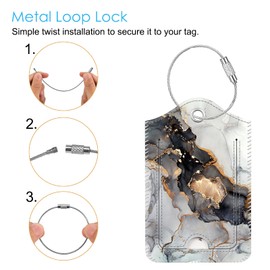 Fintie Luggage Tags, Privacy Cover ID Label with Stainless Steel Loop and Address Card for Travel Bag Suitcase - Cloudy Marble (2 Piece)