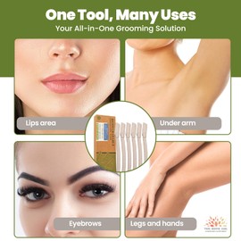THIS HIPPIE GIRL Dermaplaning Tool - Face Razors for Women, Eyebrow Razor & Face Shaver for Women, Facial Hair Removal for Women, Plastic-Free Biodegradable Dermaplane Razor for Women Face, 6 pc