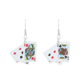 ONLYJUMP Personality Poker Dangle Earrings for Women Casino Punk Poker Irregular Earrings Simulation Fun Exaggeration Casual Poker EarringJewelry Party Hip Hop Jewellery (Q+K)