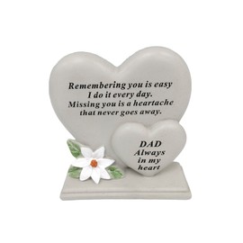 David Fischhoff Dad Double Heart Plaque, Poly Resin, Cream, 17.5 x 5.5 x 19 cm