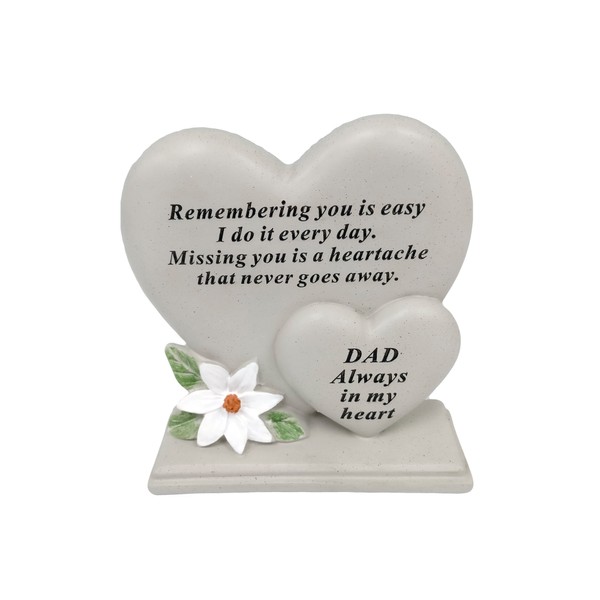 David Fischhoff Dad Double Heart Plaque, Poly Resin, Cream, 17.5