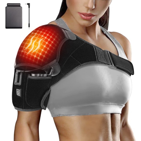 Heated Shoulder Brace Wrap with Battery,Portable Electric Wireless Heating Pad Strap with Hot Cold Therapy for Rotator Cuff, Frozen Shoulder,Relax Muscle Pain Relief Shoulder Compression Sleeve