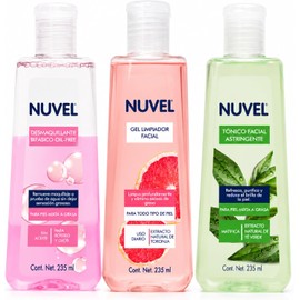 Nuvel Pack 3 en 1 Rutina Piel Mixta a Grasa Kit de Skincare Anti-Brillo con Desmaquillante Bifásico Oil-Free, Gel Limpiador con Toronja y Tónico Facial Astringente de Té Verde 3 Piezas de 235 ml