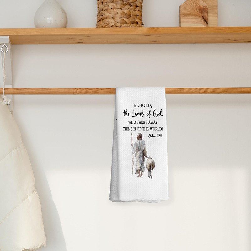 CUANFDDSF Christian Jesus Easter Lamb Kitchen Towels, Religious Easter Day