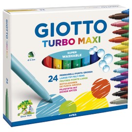 GIOTTO Turbo Maxi Super Washable Felt Tip Fibre Pens, Large Tip Nib 5mm, 24 Assorted Colours, Ideal for Children, Parties and Schools