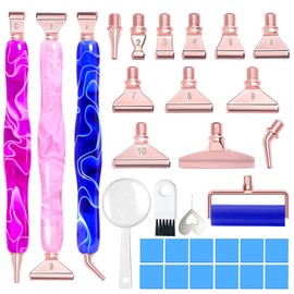 Praise V Do 5D Ergonomic Diamond Painting Art Bead Dot Drill Pen Kit with Screw Stainless Steel Silver Tip Nibs Placers Roller Tool Accessories PurPinkBriBlu