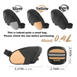 Rhinowalk Small Bike Saddle Bag, 0.4L Under Seat Bicycle Tool Bag, Waterproof Reflective Cycling Seat Pack with Zipper Closure and Inner Mesh Pocket for Road Mountain Bikes (Black)