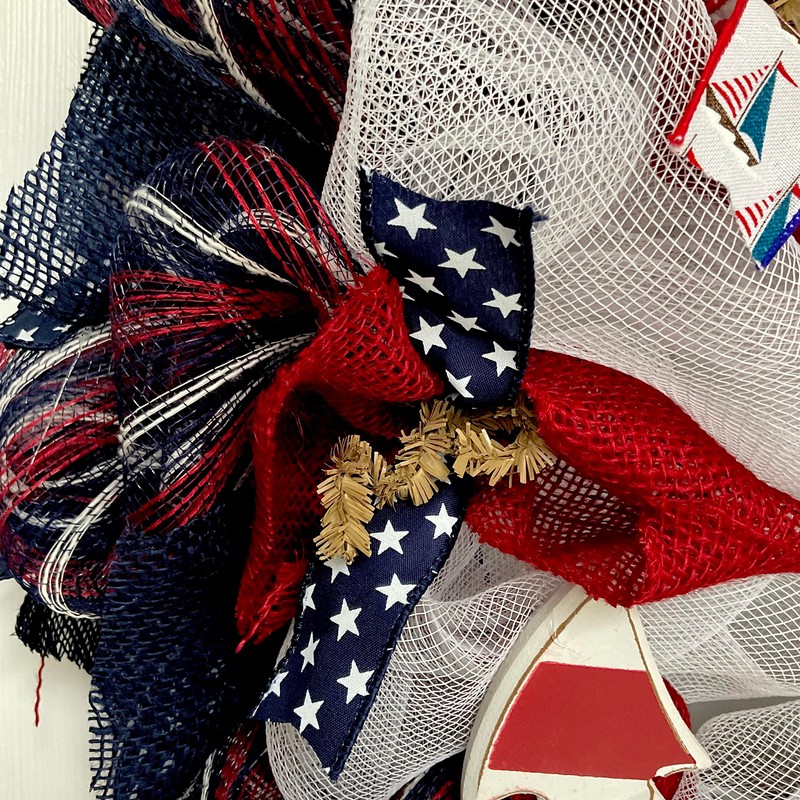 Patriotic Anchor Wreath Handmade Deco Mesh