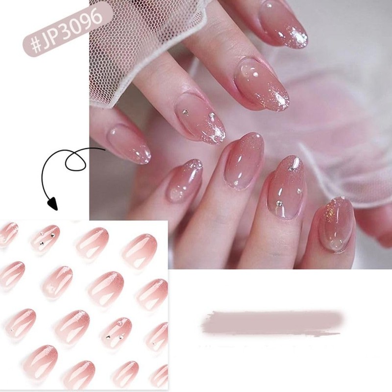 24pcs Short Oval False Nail French Gradient Pink Press On