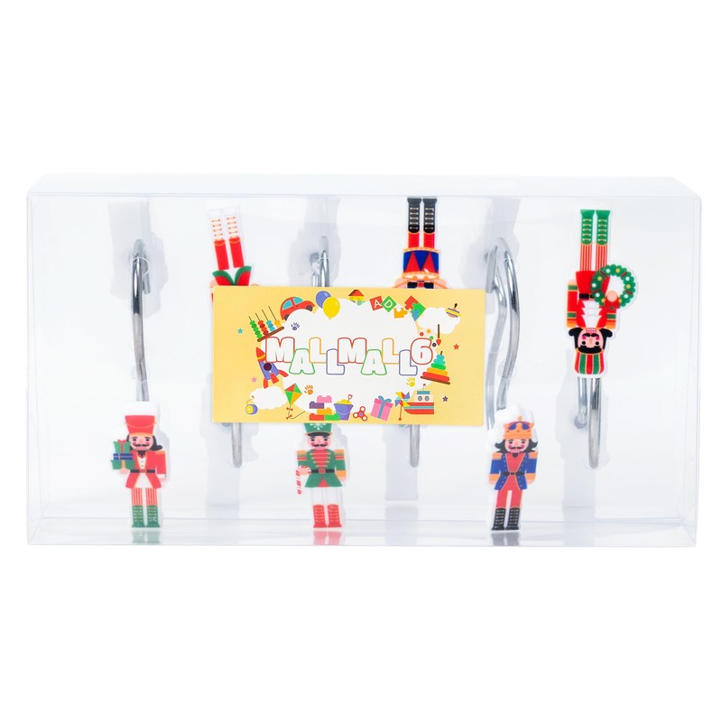 MALLMALL6 Christmas Shower Curtain Hooks - 12Pcs Xmas Nutcracker Decorative