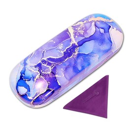PERFECTSIGHT Hard Shell Eyeglasses Case, Floral Protective Glasses Case, Fabric or PU Leather Eyeglass Case for Women Girls (Purple Marble)