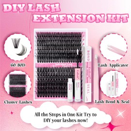 FADLASH Eyelash Extension Kit 60D+80D Lash Clus 15-20mm Eyelash Clusters Individual Lashes with lash Bond and Seal and Lash Tweezers DIY at Home (Kit, 60D+80D-07D-15-20mm)