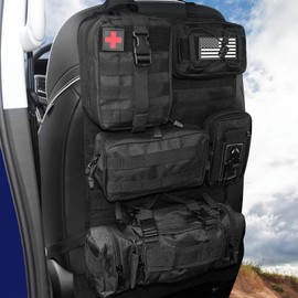 MEAUTELE 6 Pack Tactical Molle Automotive Seat Back Organizer Tactical Vehicle Panel Organizer with 5 Detachable Molle Pouch for Car Truck Ford Jeep Vehicle,US Flag Patch For Man (5 Pouches)