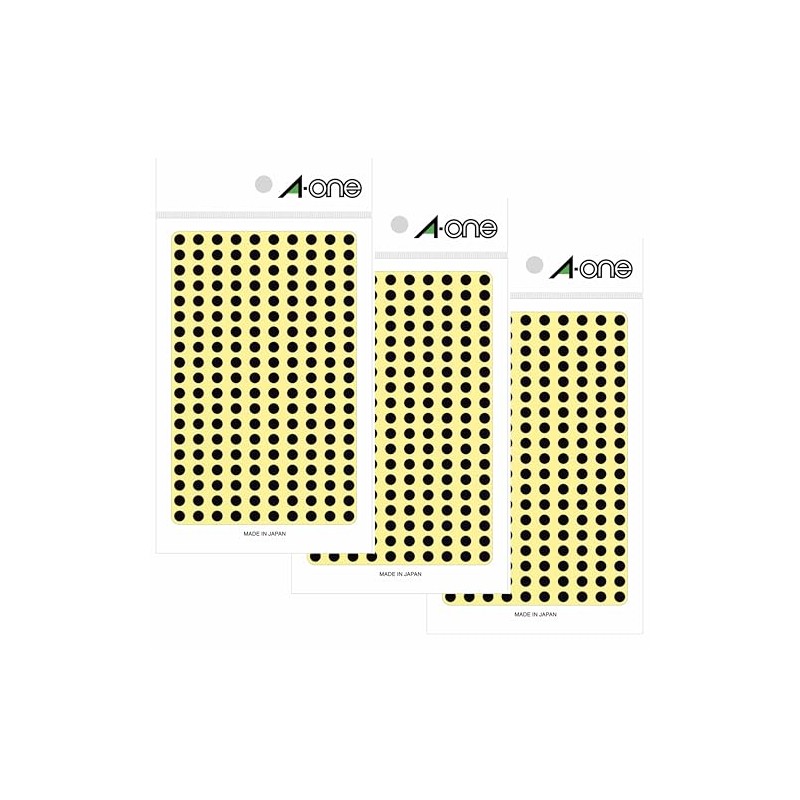 A-one EC07069-3 Color Labels, Black, Round, 0.2 inches (5 mm),