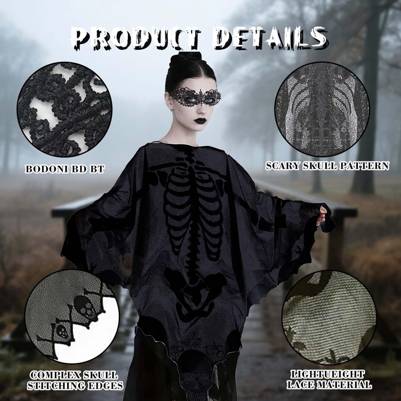 HATINXIA Disfraces de Halloween para mujer, poncho de esqueleto de