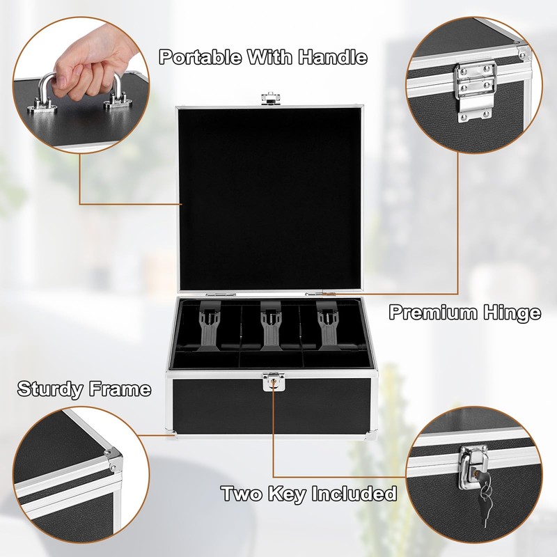 GUSHBIN Locking Cash Box Money Storage Box with Removable Tray