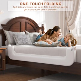FigTime Bed Rail for Toddlers, Baby Bed Rail Guard for Kids, Toddler Bed Rails with Reinforced Anchor Fit, Height Adjustable & Foldable Bed Rail Guard for Twin, Full, Queen & King Beds (White, 59IN)