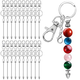 20Pcs Beadable Keychains Making Kit Set, Metal Bullet Shaped Beadable Keychains Bar Blank Silver Beaded Key Chain Making Kit, Beadable Keychain Bars for DIY Keychain Making Pendant Gift Accessories