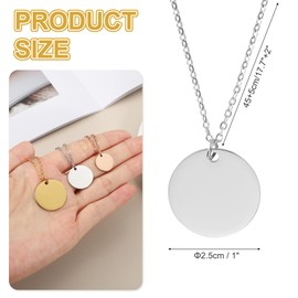 sourcing map Stainless Steel Round Pendant Necklace for Men and Women, Stamping Blank Engravable Charm Pendant Necklace Jewelry Gifts for Birthday Valentine's Day(1", Silver)