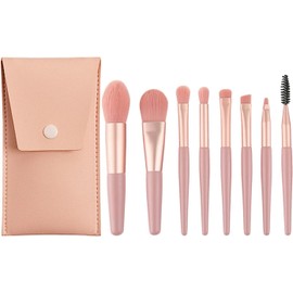 Brochas para Maquillaje, Real Techniques Brochas de Maquillaje De Viaje, Mini Brocha Profesional Kit 8 Pcs, Brocha Alta Calidad Para Cara Y Ojos, Con Bolsa 8 Pcs Kit (Naranja)