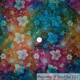 Signature BonEFul Fabric FQ Cotton Quilt Rainbow Batik Island Tropical Flower Dot Bohemian