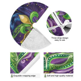 Mardi Gras Fleur de Lis Tree Skirt 36" Purple Masquerade Party Carnival Mask Beads Confetti Feather Christmas Tree Skirts Mother's Day Xmas Mat for Holiday Festival Party Wedding Decor