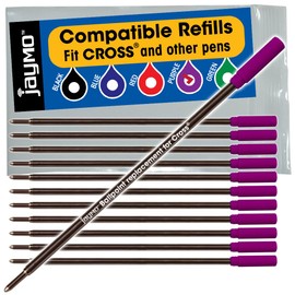 Jaymo Replacement for Cross 8511/8513/8515 - Measures 4.563 in / 116 mm Long - Ballpoint Pen Refill - 12 Purple