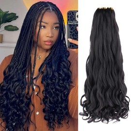 Leeven 9 Packs French Curly Braiding Hair Loose Wavy 30 Inch Pre Stretched Bouncy Braiding Hair Extensions Synthetic French Curl Crochet Hair Extensions for Women(30Inch/9packs/1B#)