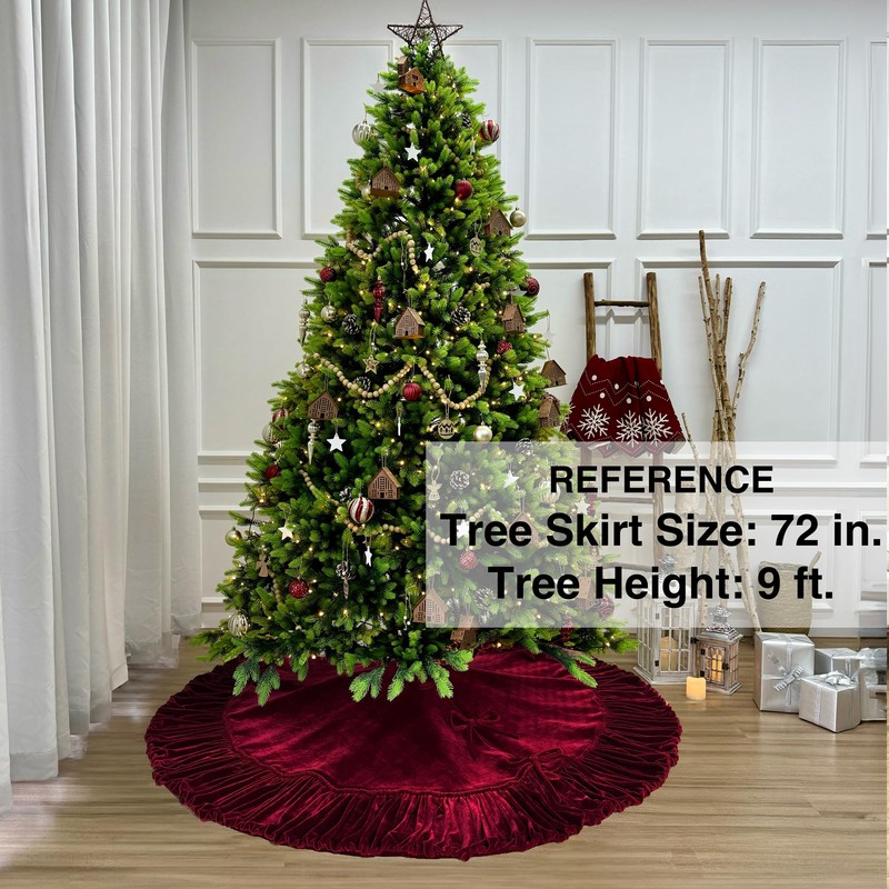 72-Inch Ruffled Velvet Christmas Tree Skirt, Thick Foam-Lined Heavy Duty