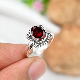 JEWELSTREZORO Granat Edelstein-für Herren und Damen, alle Größen, 925er-Sterling Silber Band Ring Ring, handgefertigter Geschenkartikel, Schmuck TSR245AB_18 (64 (20.4))