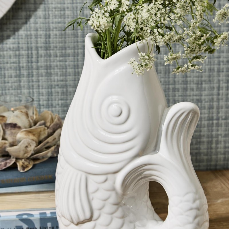 Two's Company Large Fish Vase, 12-Inch, Ceramic, White