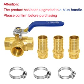 Joywayus 3 Way L-port Shut Off 1/2"G Thread Ball Valve with 1/2" Hose Barb T Shaped Brass Fitting One Switch
