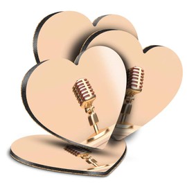 Destination Vinyl ltd Great Coasters (Set of 4) Heart - Microphone Radio Broadcast Drink Glossy Coasters/Tabletop Protection for Any Table Type #16319