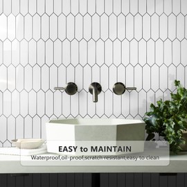 Vamos Tile Glossy White Backsplash Tile Peel and Stick, 12.8 x 12.8 Inch 10 Sheets Long Hexagon PVC Self Adhesive Mosaic Wall Tiles Stick on Backsplash for Kitchen and Bathroom